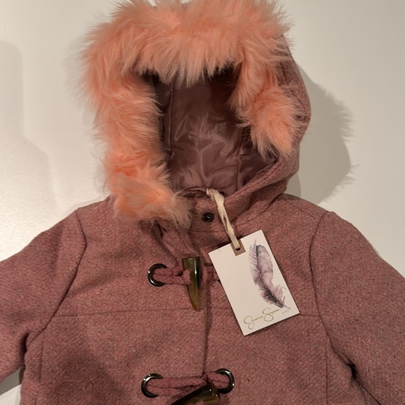 NWT Jessica Simpson Sz 12 mos Pink Coat w/ Hood Detachable Faux Fur - Picture 2 of 6